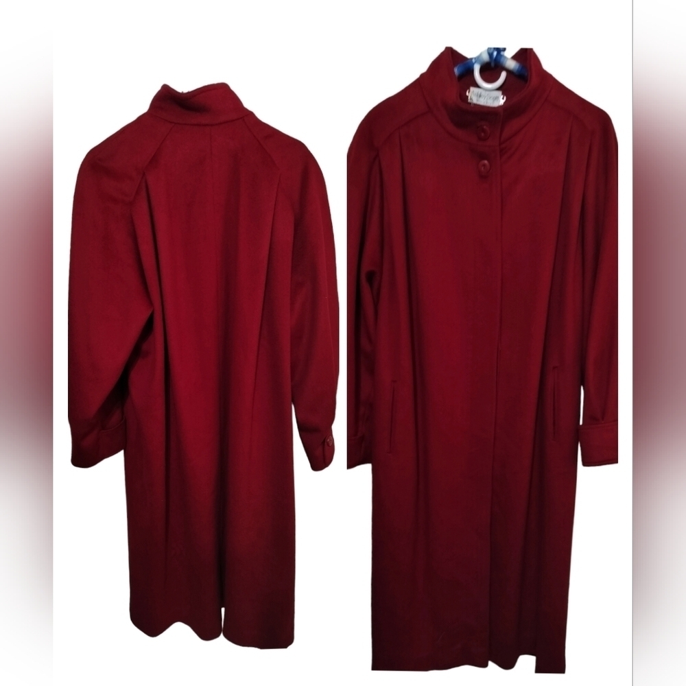 1864) Vintage Ashley Scott Red  Full Length Pure Wool Coat